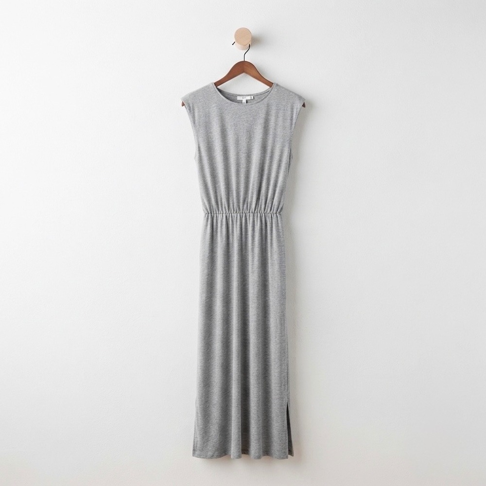 WAYF Grey Jersey Maxi Dress Sleeveless Elastic Waist Minimalist Capsule XS NWT